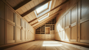 Rangements en bois sur mesure intégrés sous pente de combles aménagés