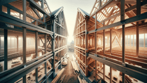 Comparaison visuelle entre une charpente traditionnelle en bois massif et une charpente en fermettes industrielles