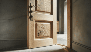 Porte d'entrée en bois massif de chêne avec serrure multipoints et poignée en laiton