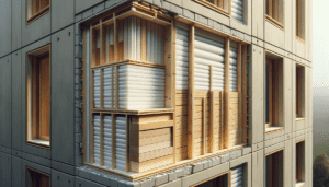 Pose de bardage bois sur isolant lors d'un chantier ITE en façade de maison ancienne
