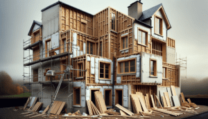 Pose de panneaux isolants en fibre de bois sur une façade en cours de rénovation extérieure