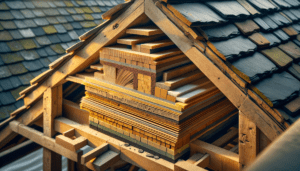 Coupe de toiture montrant les couches d'isolation sarking sur chevrons en bois ancien