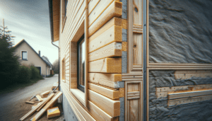 Bardage bois en cours de pose sur isolation thermique par l'extérieur d'une maison individuelle