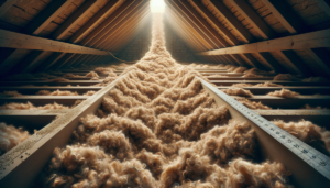 Isolation de combles perdus en vrac avec de la fibre de bois entre les solives