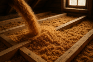 Isolation des combles en fibre de bois entre les solives d'un grenier